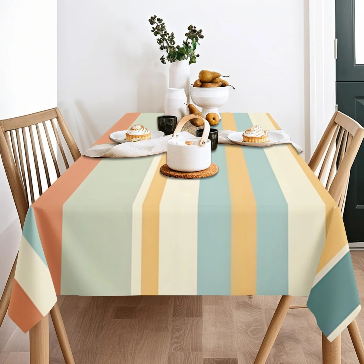 1pc Rectangular Tablecloth/Polyester Multicolored Gradient Striped/Perfect for Festive Home Decoration/Suitable for Parties, Indoor, Outdoor, Picnics