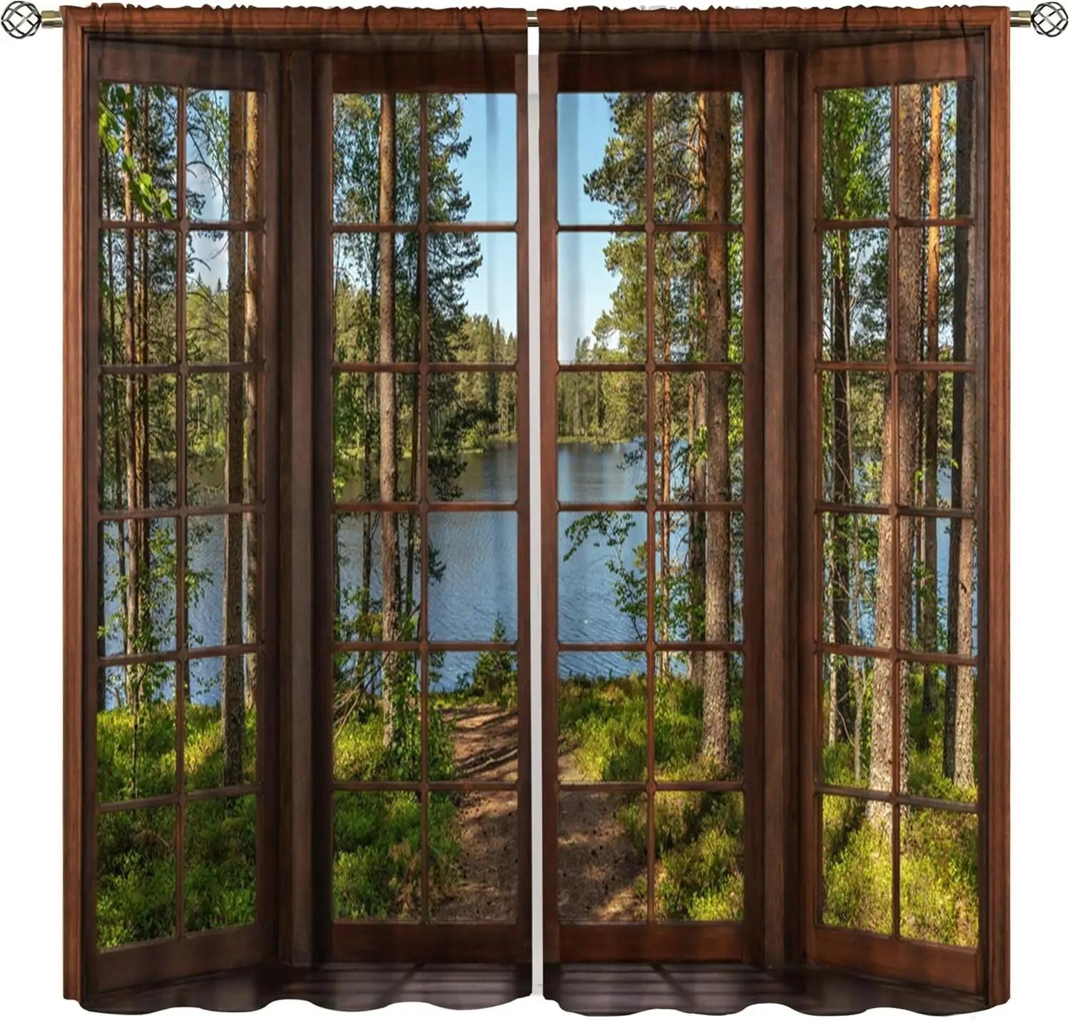 Forest Lake Curtains Fir Tree Meadow Path Northern Nature Landscape Window Treatments for Kitchen Bedroom Living Dining Room