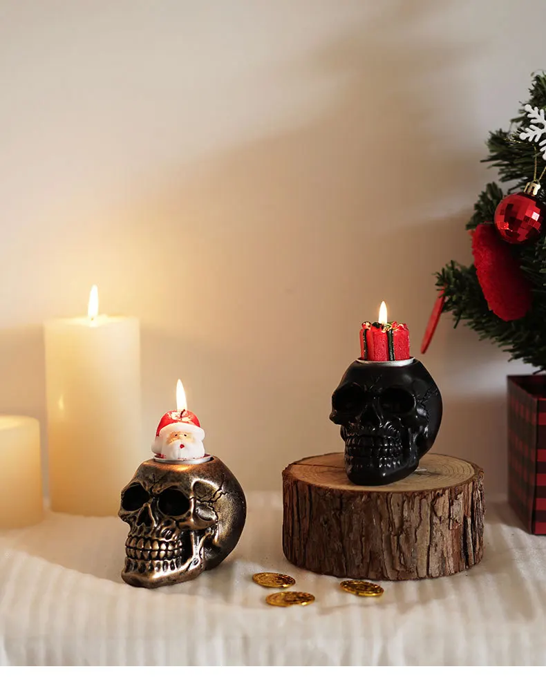 Skull Candlestick Figurine Ornament Atmosphere Decoration Script Murder Prop Halloween Home Resin Craft Home Decor Sculpture
