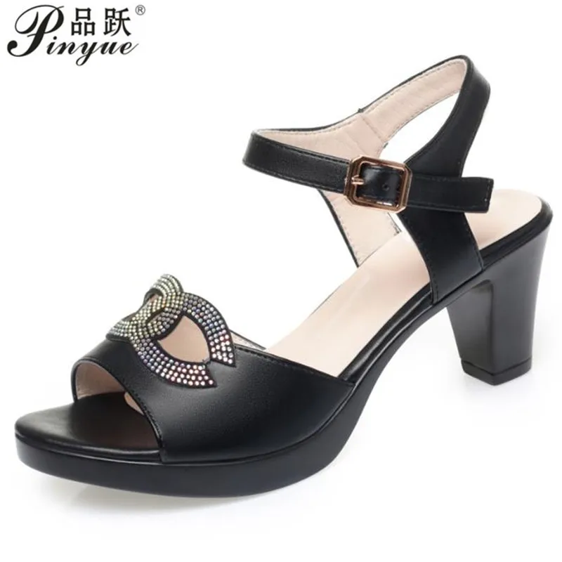 

Женские модные черные удобные летние туфли с открытым носком и квадратным каблуком SRhinestone, блестящие туфли на каблуке с открытым носком, размеры 34–41