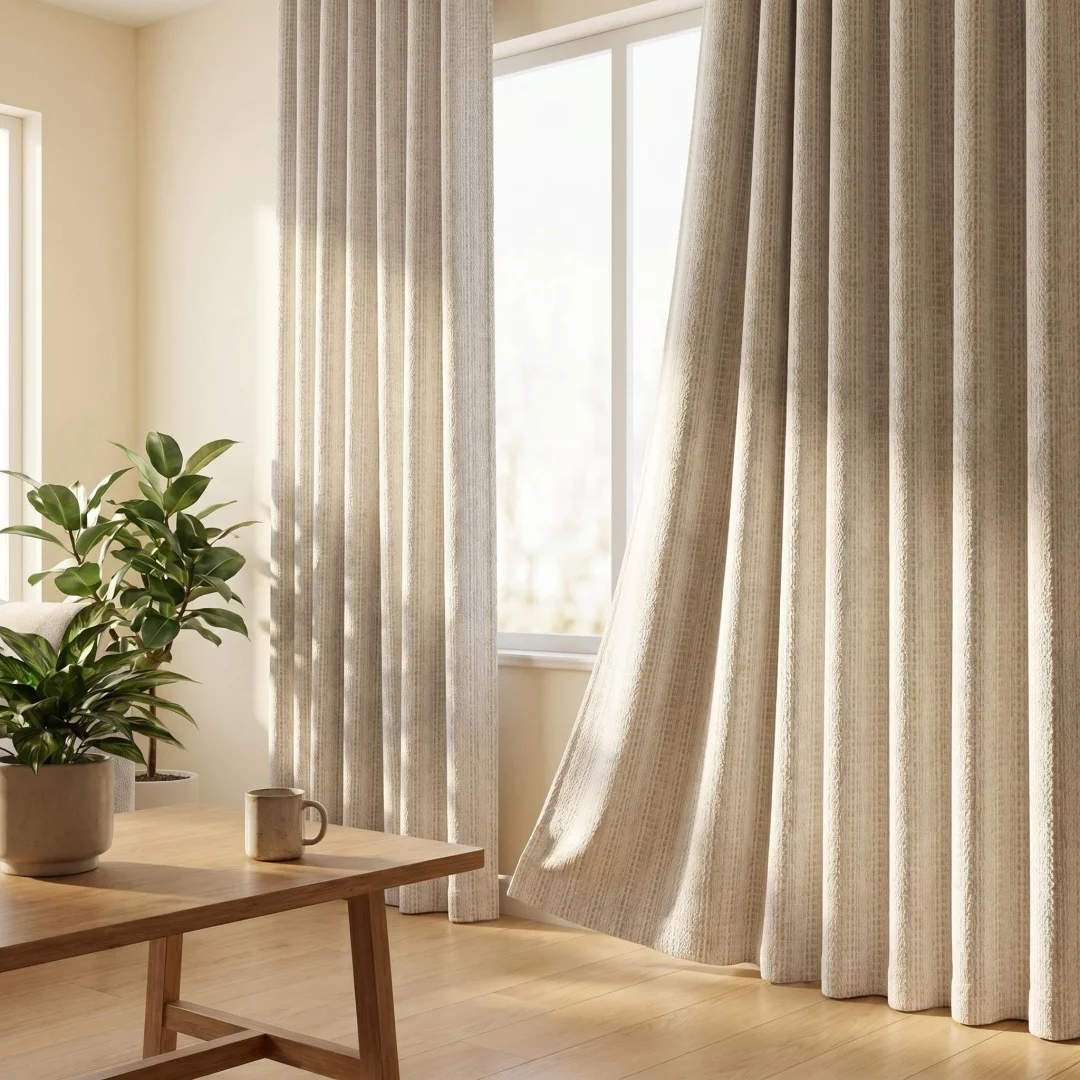 Cream wind texture vertical curtains minimalist three-dimensional woven Japanese luxury bedroom floor-to-ceiling curtains