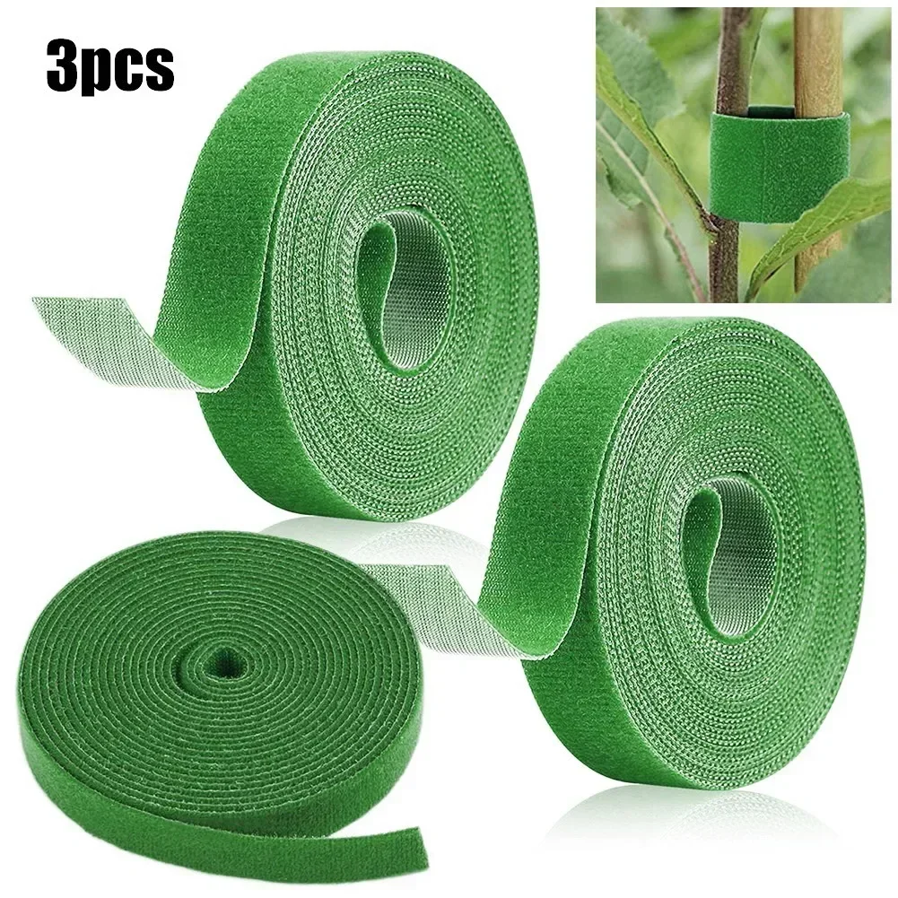 3 Rolls Green Garden Plant Ties Nylon Plant Bandage Hook Loop Bamboo Cane Wrap Support Garden Accessories Tape Cable Organizer