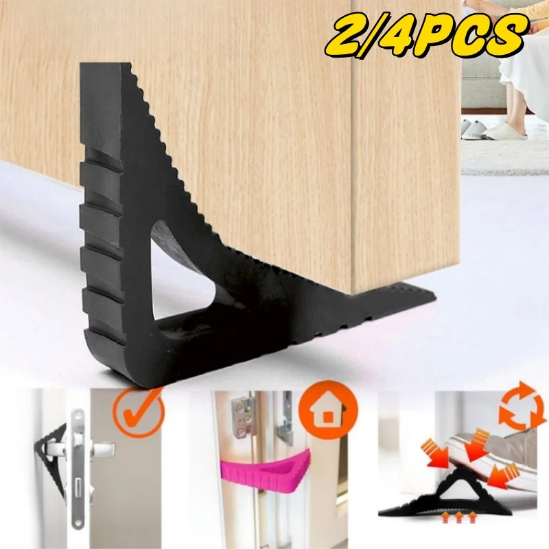 2/4pcs Multi-use Rubber Door Stoppers Shock Absorbent Block Wedge Doorstops Door Handle Stopper Home Door Anti-collision Stopper