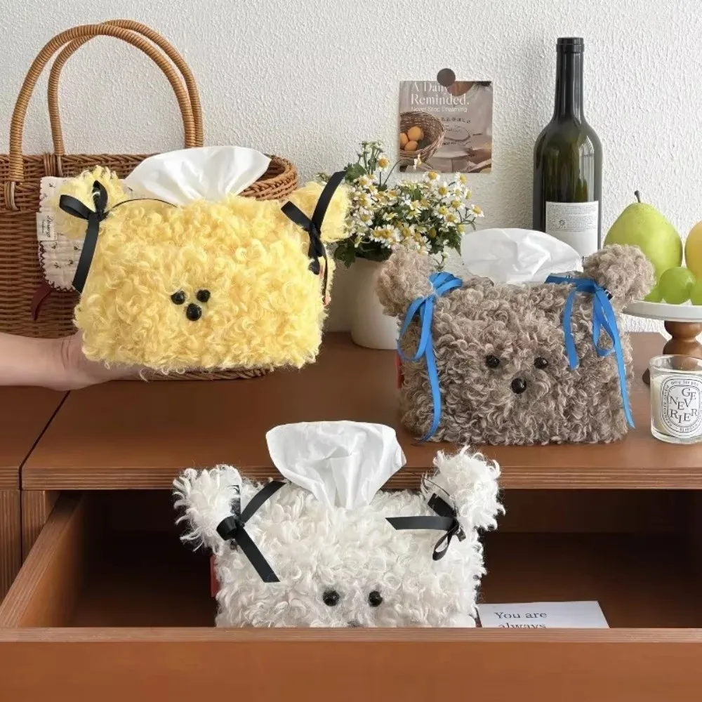Nordic Style Tissue Box Cover Square Shape Soft Napkin Dispenser Holder Puppy Dog Design Tissue Case Home Decor