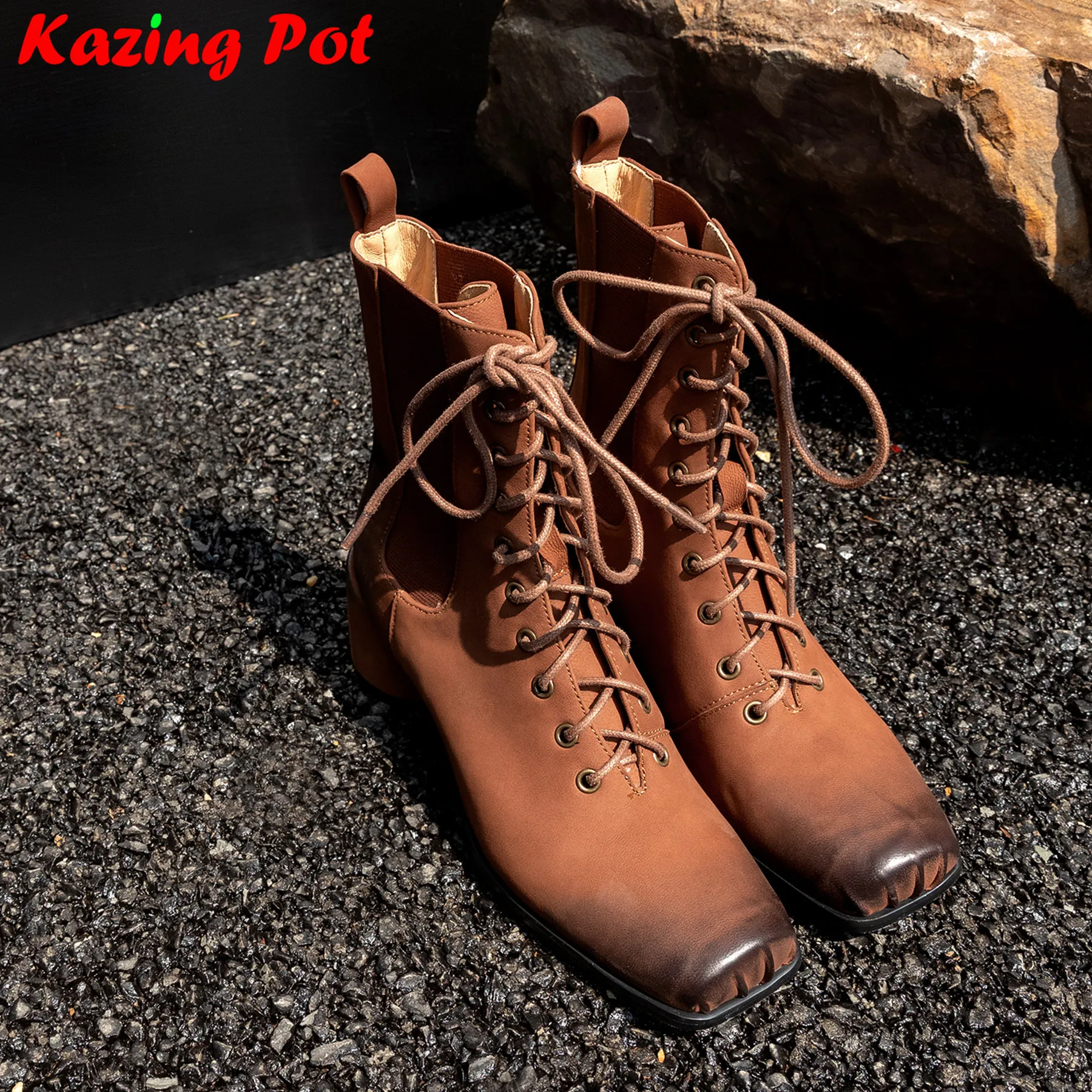 out of stock Sheepskin Square Toe Chic High Heels Modern Western Boots Autumn Winter Shoes Retro Dance Brand Women Ankle Boots