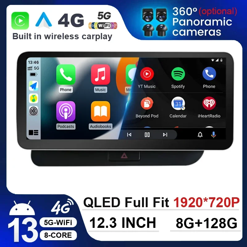 

12.3" Android 13 Radio1920*720P 8 Core Car Multimedia Player For Audi Q5 2009 - 2017 RHD BT Carplay Auto WIFI 4G GPS Navigation
