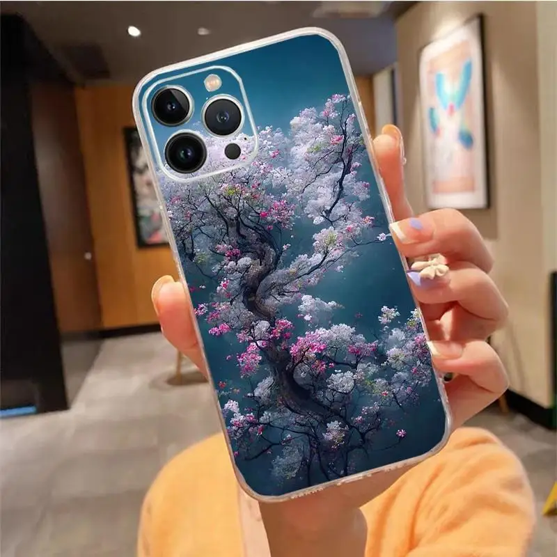 حافظة هاتف Apple iPhone قابلة للتطبيق على شكل شجرة الزهور 1 حافظة ناعمة من مادة TPU باللون الأسود لهاتف iPhone 16 15 Pro #2