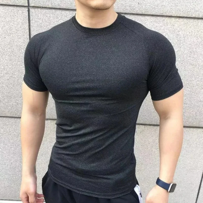 

New Tight sports T-shirt Men Summer Short Sleeve Fitness T Shirt Running Gym Compression T Shirt High Quality elasticity Tops