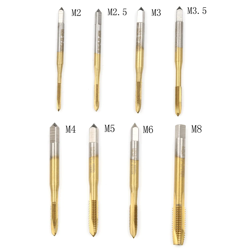 1pcs HSS Screw Tap Drill Bit M2/M2.5/M3/M3.5/M4/M5/M6/M8 Titanium Coated Hand Faucet Metric Straight Flute Thread Tap Hand Tool