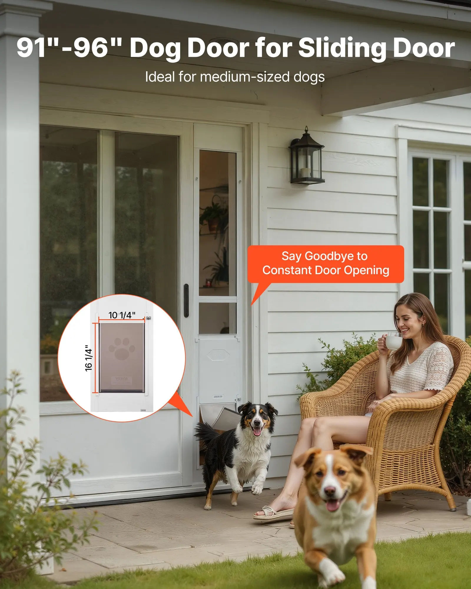 

Dog Door For Sliding Glass Door, 91 To 96 In Adjustable Height, Aluminum Alloy Frame With Metal Rotating Hinges, Lock Design,