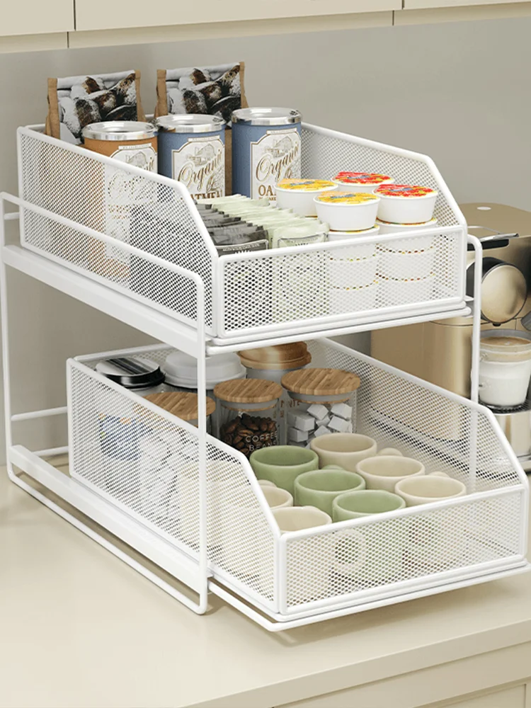 Office Tea Water Room Drawer Style Storage Box Coffee Cup Organizer Modern Simple Rectangular Metal Desk Top Organizer