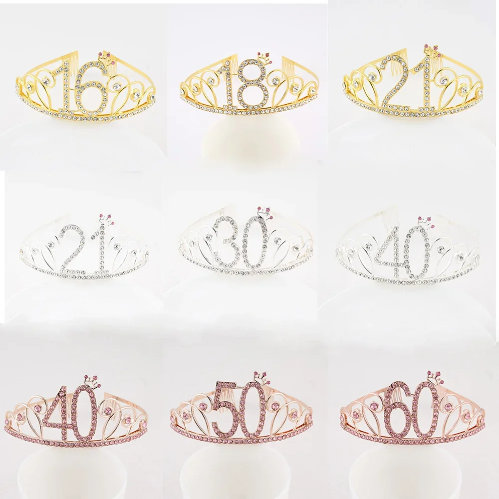 Metal Crown Headband Princess Hairband Birthday Tiara Decor Wedding Women Anniversary Party Decorations 16th 18th 21th 30th 40th