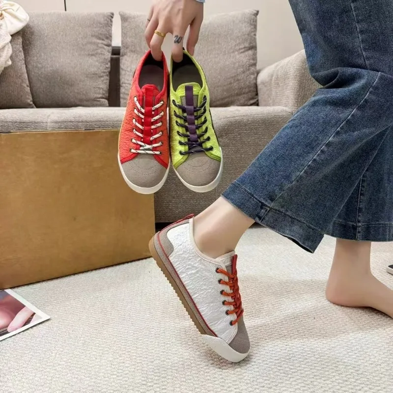 

Новые повседневные тканевые туфли в стиле атлежер с цветовыми блоками, плоская подошва, весна 2026