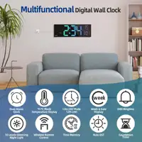 Modern 16-Inch Black LED Digital Wall Clock With Remote Control, Temperature Display, And Auto-Dimming For Stylish Home Decor 6
