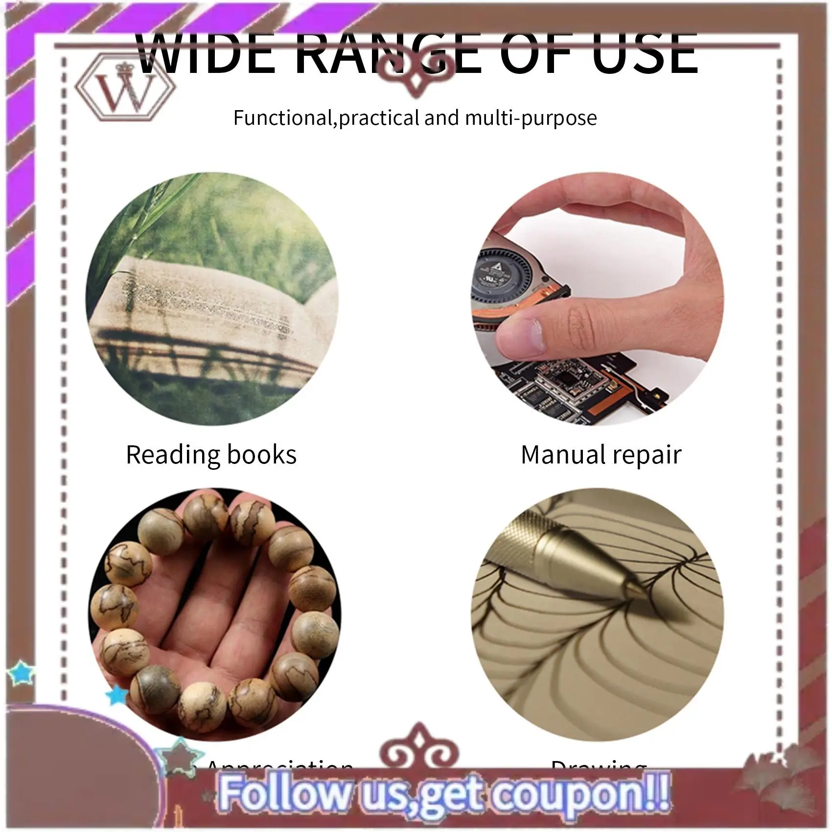 ล่าสุดมือถือแว่นขยาย 3X 8X Illuminated โต๊ะ LED โคมไฟแว่นขยายแว่นขยายแบบชาร์จไฟได้สําหรับงานฝีมือ,H