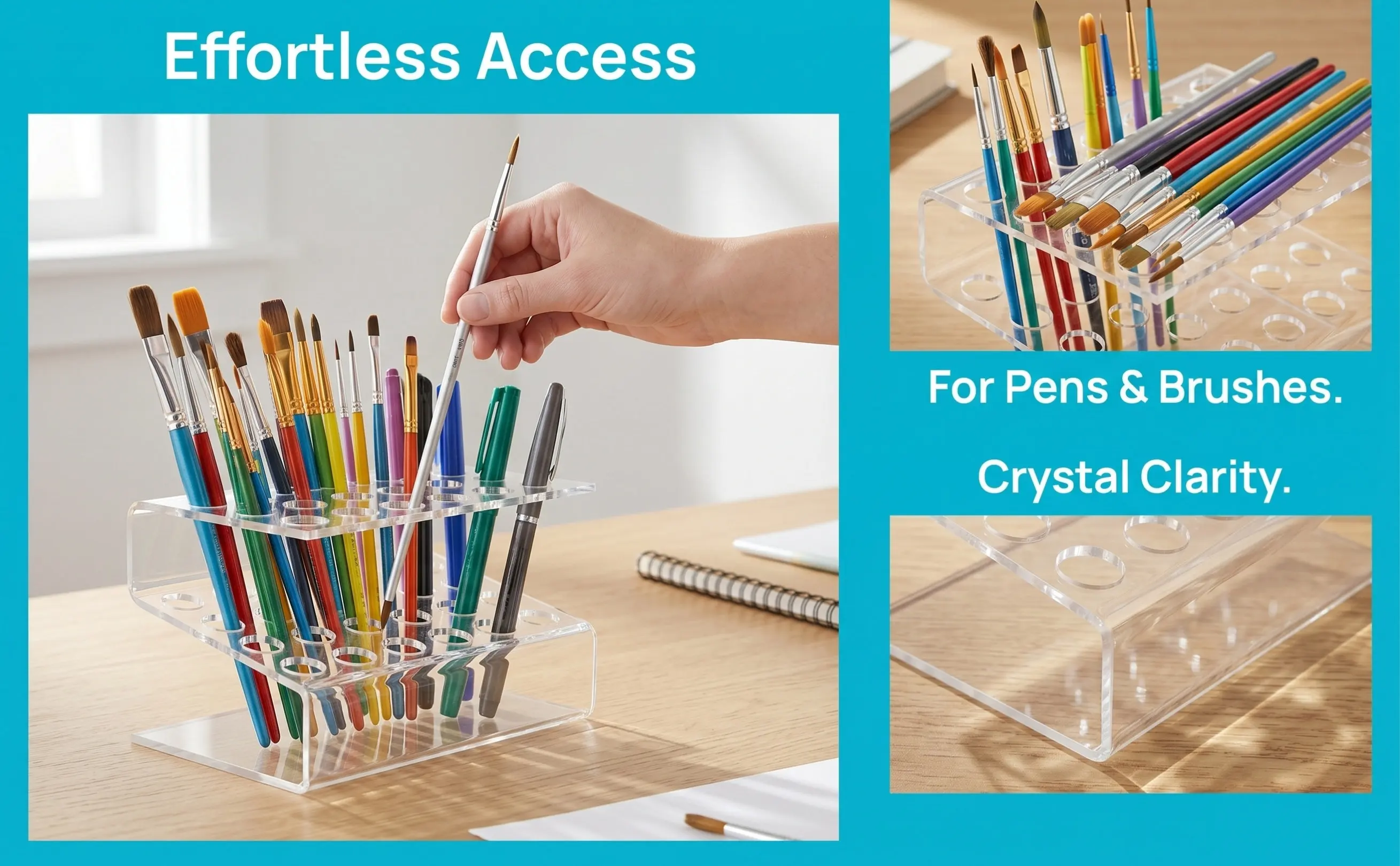 Acrylic Brush Display Shelf Clear Pen Organizer Desktop Stand Pencil Holder for Makeup Paint Eyebrow Pencil Storage