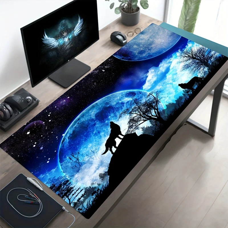 Night Painting Beautiful Night Moon Animal Roaring Wolf Mouse Pad Large Keyboard Pad Office Laptop Gaming Learning Accessories