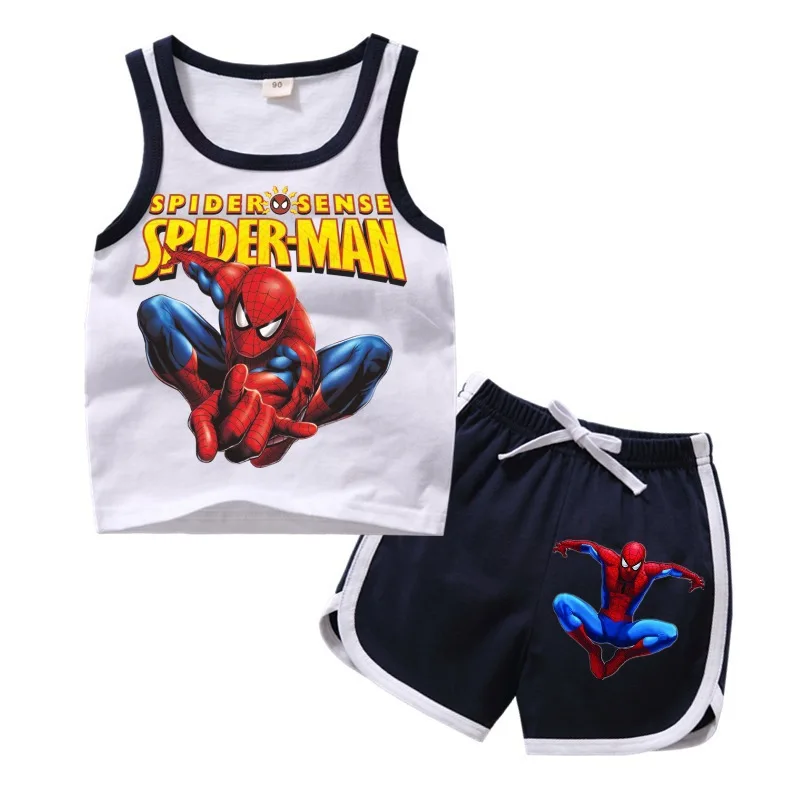 Disney New Spider Man Summer Baby Boys Short Sleeve T-shirt Jeans Sets Clothes Children\'s Vest Set