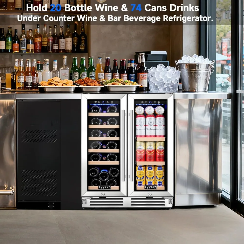 Refrigerador de vinho e bebidas personalizado de 24 polegadas, refrigerador de bebidas de vinho e bar de zona dupla, refrigerador de bar preto comercial com 2 gl
