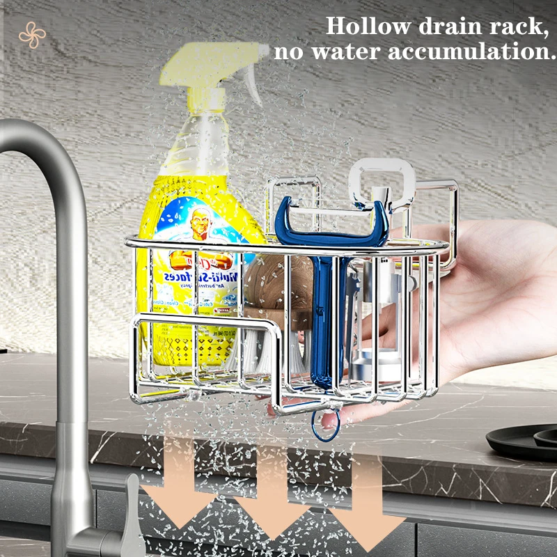 Kitchen Sponge Holder Stainless Steel Wall Mounted Hanging Sink Drain Basket Soap Holder Rack Sink Holder Sink Storage Rack