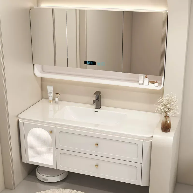 for New Oak Paint Cream Ceramic Integrated Basin Bathroom Cabinet Group Toilet Washbasin Cabinet Wash Basin Cabinet