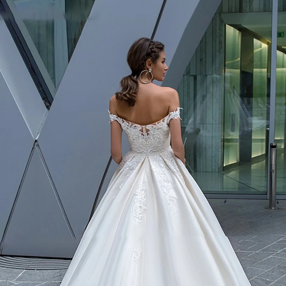 Robe de mariée en satin avec cristal, robe en tulle initiée avec broderie, chérie, fibre de mariée, fermeture à glissière au dos, 2024