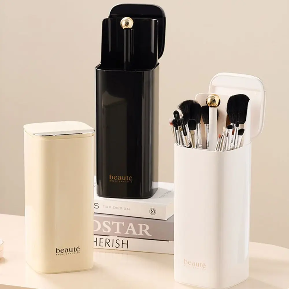Large Capacity Automatic Lifting Makeup Brush Holder Dustproof Plastic Makeup Brush Storage Tube Press Type Four Grid