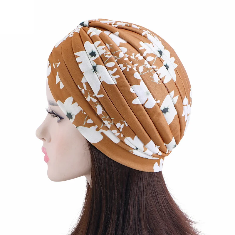 Neue Frauen Drucken Blume Knoten Krebs Rüschen Chemo Hut Beanie schal Turban Kopf Wrap Gestrickte Kappe Haarausfall Zubehör – Detail 36