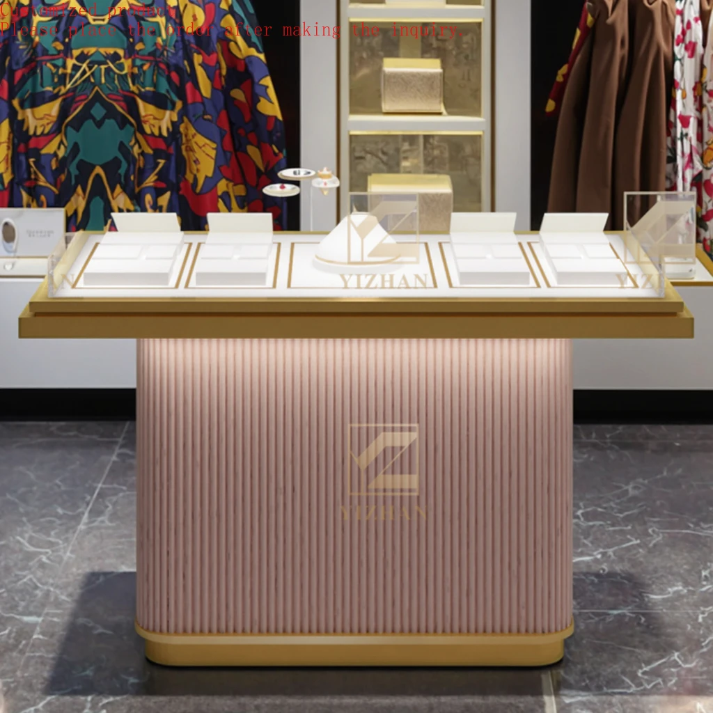 

Custom.Luxury Stainless Steel Jewelry Display Case LED Light Cabinet Counter Shop Furniture for Store Showcase