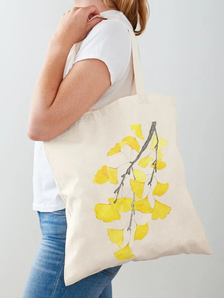 hand painted Golden Ginkgo watercolor Tote Bag Woman shopper bag shoping bag Candy bags tote canvas Canvas Tote