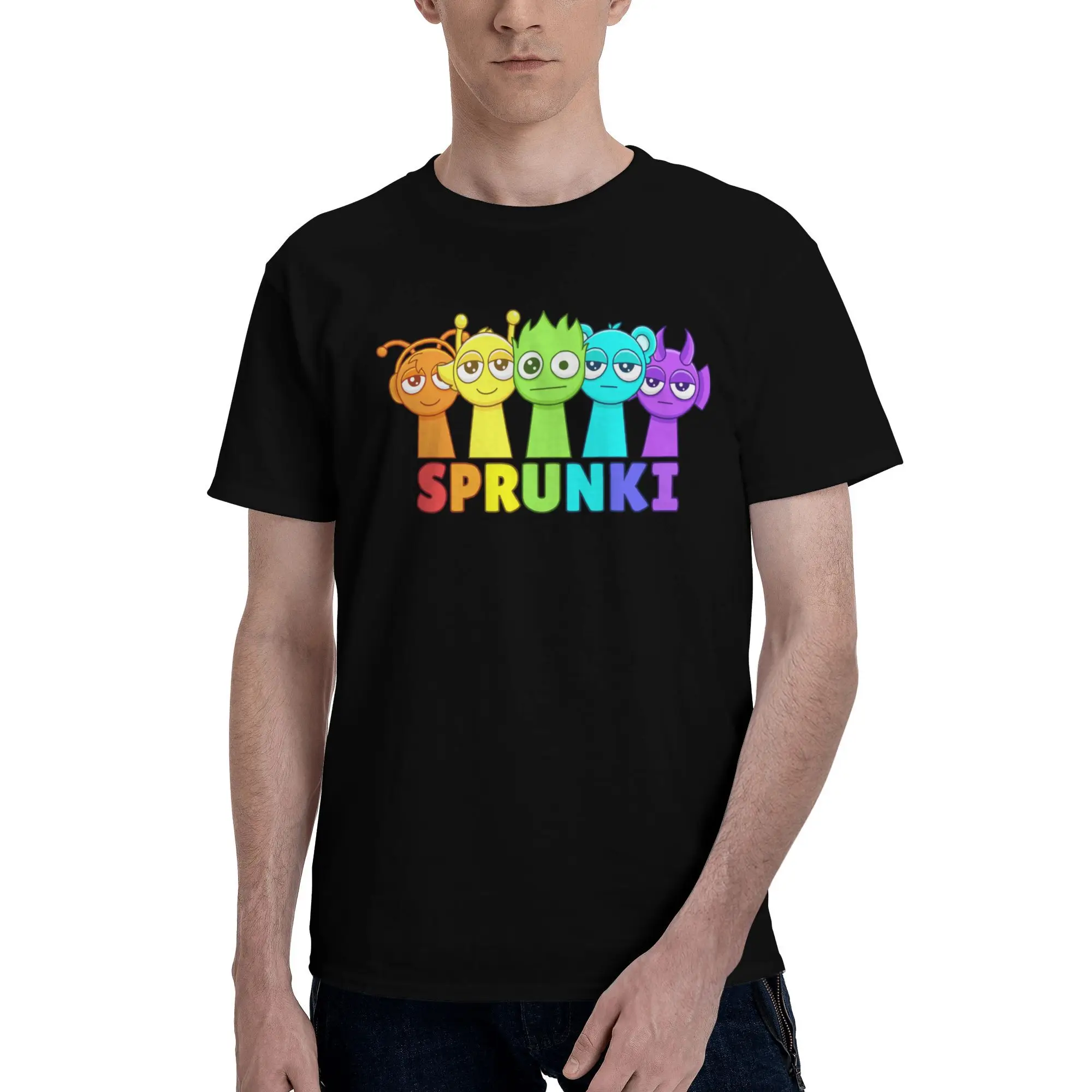 

Custom Male Sprunki T Shirts Short Sleeves Cotton Tshirt Streetwear T-shirt Leisure Music Game Tees Loose Fit Clothes
