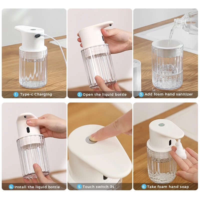 Automatic Foam Soap Dispenser Touchless Rechargeable Electric 3 Levels Adjustable Hand Sanitizer Dispenser for Kitchen and Bathro