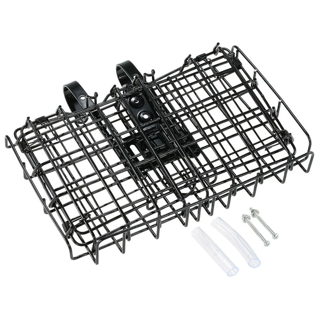 

Складная металлическая проволочная корзина для велосипеда, черное переднее и заднее крепление для горного складного велосипеда, прочная, прочная, легкая корзина для хранения