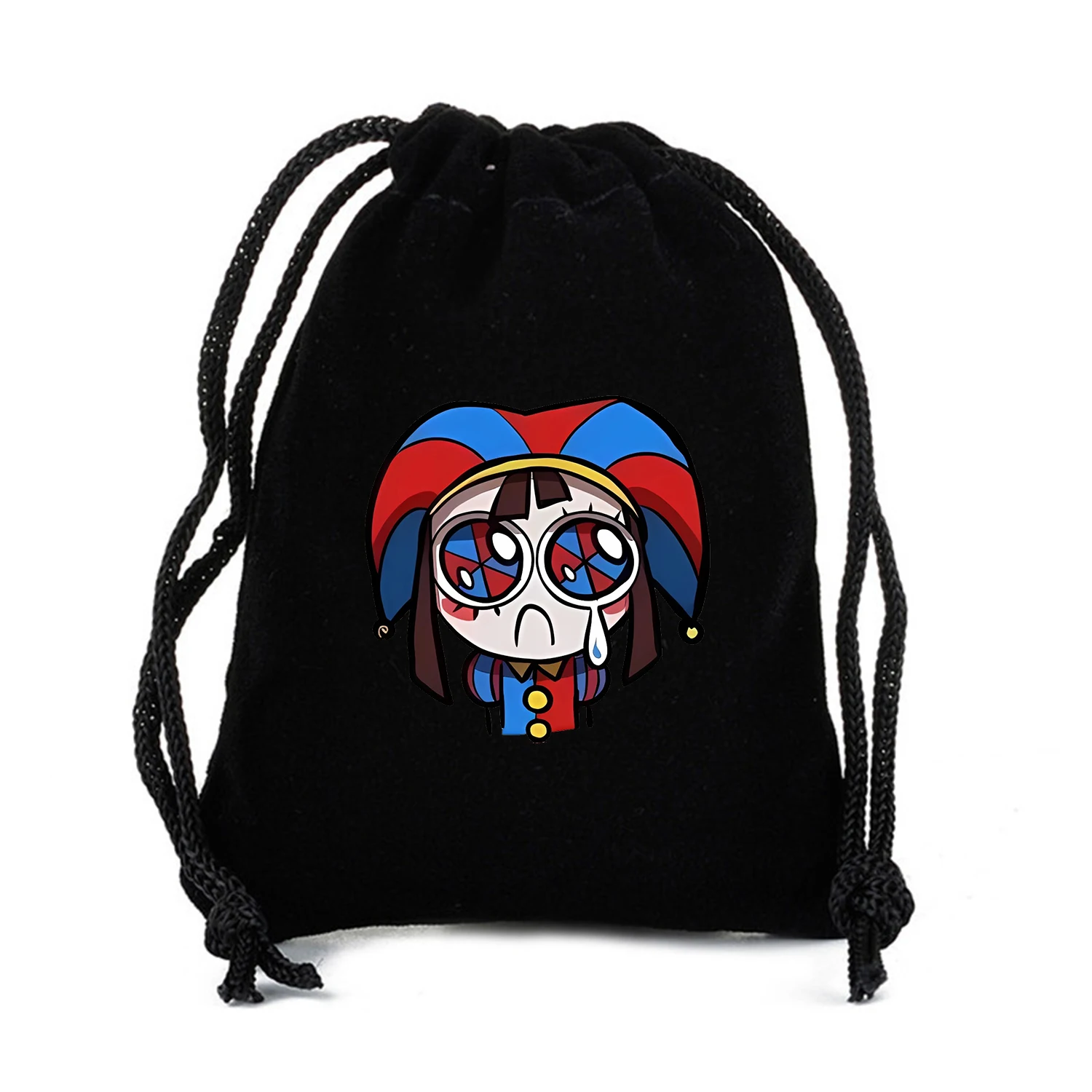 Amazing Digital Circus Gift Bag Pomni Drawstring Bag Game Storage Bags Cute Print Flannel Drawstring Pouch Anime Kids Party Bag