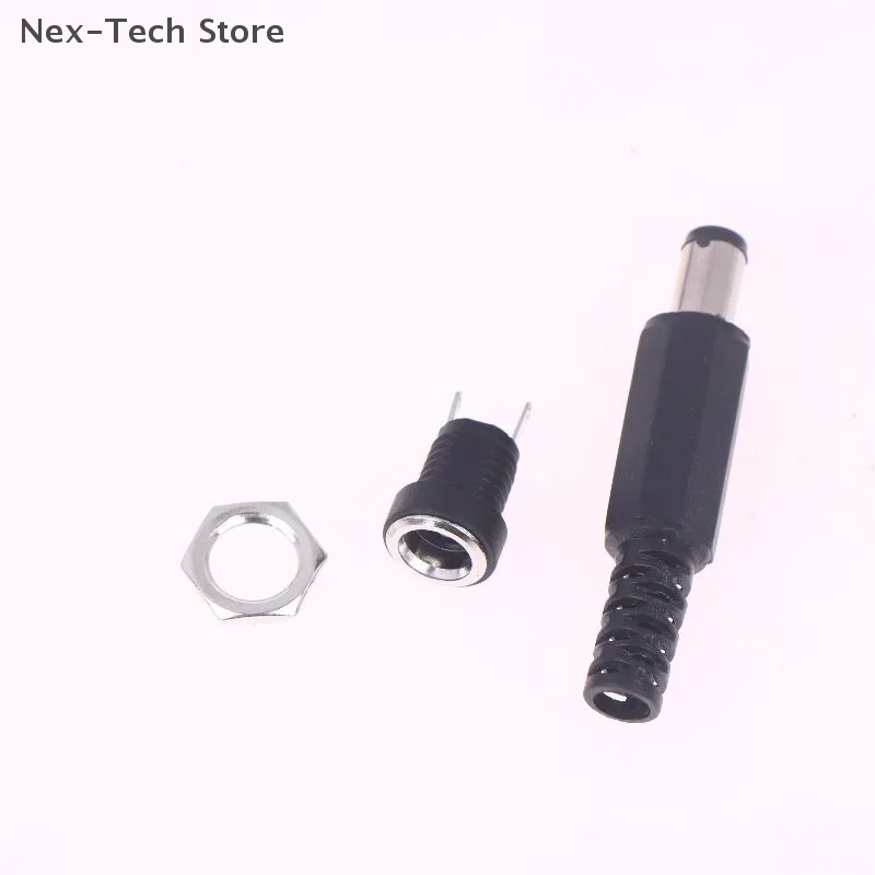 5Pairs Black Male Plugs DC Power Socket Female Jack Screw Nut Panel Mount Connector DC 12V Plastic 5.5 X 2.1mm