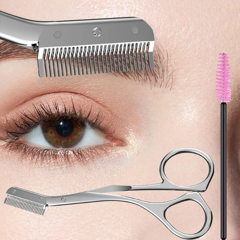 Augenbrauenschere aus Edelstahl mit Augenbrauenkamm, hochwertige Make-up-Schere, Augenbrauen-Trimmmesser, Haarentferner, Rasierer-Werkzeuge
