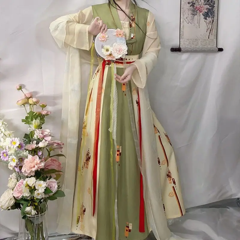 WeiJin Dynasty Hanfu Dress Set Female Chinese Style Elegant Floral Print Princess Cosplay Costumes Women Sweet Party Dresses