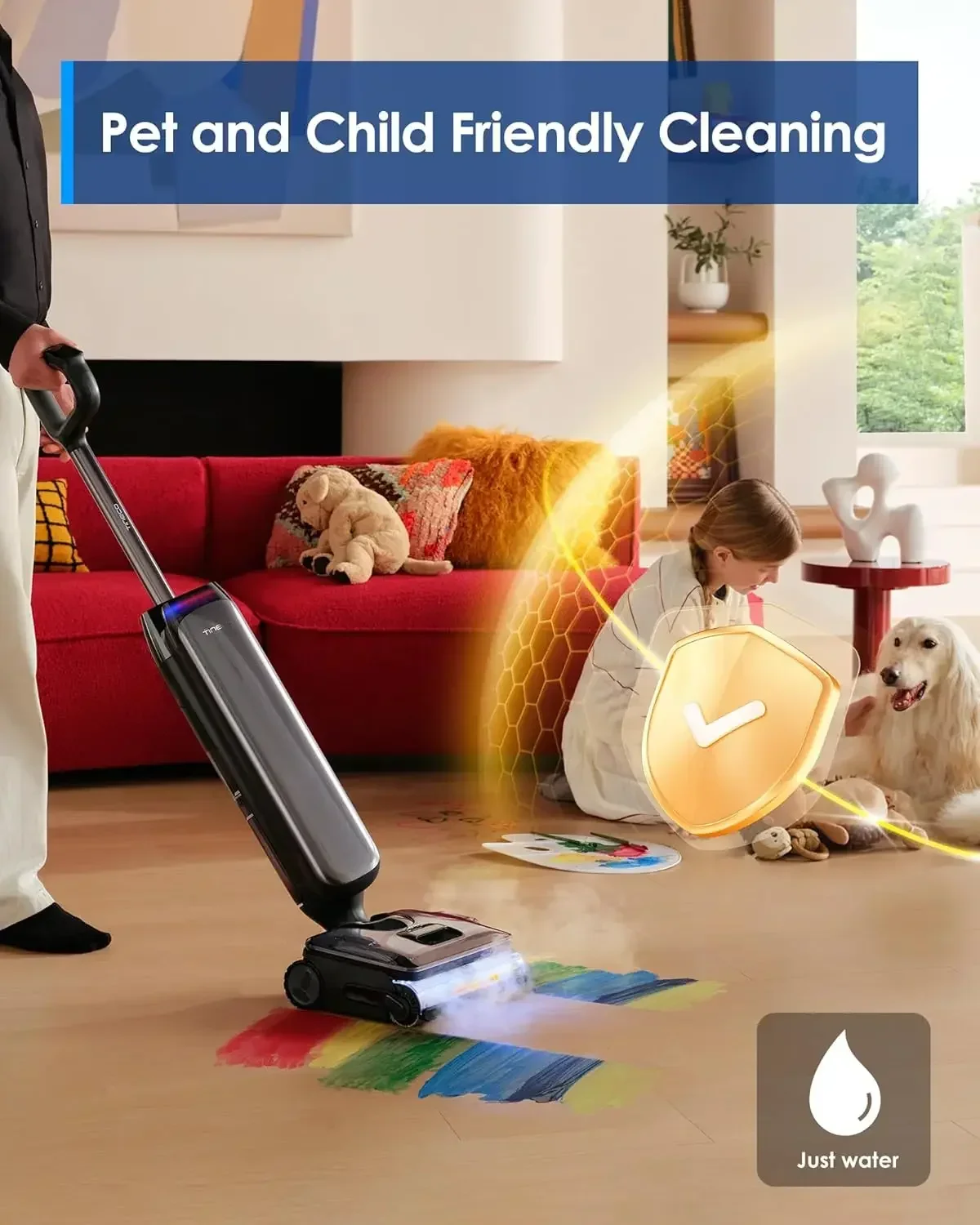 High-Temp Steam Cleaning, 22kPa Suction, 360° SmoothDrive, Anti-Tangle Design, 185°F Flashdry, Long Runtime, 180° Lay-Flat