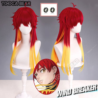 Chika Takiishi Cosplay Wig Anime WIND BREAKER Red Gradient Yellow Hair Ear Clips Heat-resistant Fiber Hair+Wig Cap Halloween