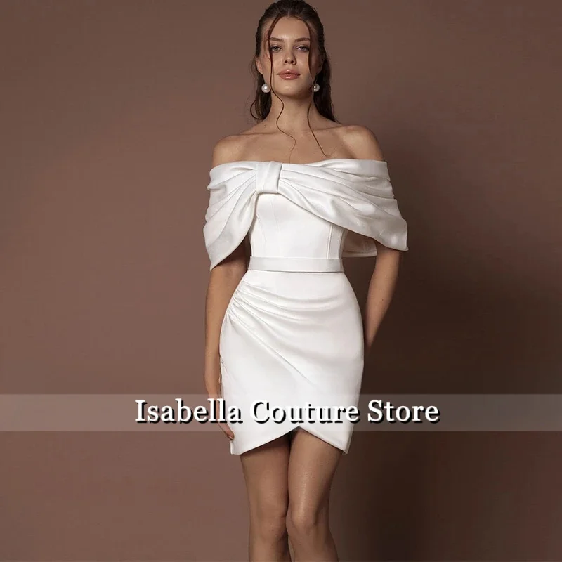 New Wedding Dresses 2026 Satin Sheath/Column Wedding Party Gowns Ivory Off-the-shoulder Pleat Cap Sleeve Wedding Dress