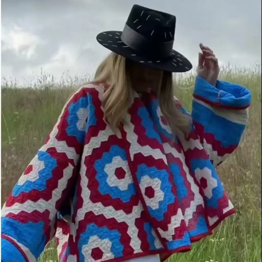 Winter Women's Printed Kimono Coat Fashion Street Style European American Design New Cotton Top