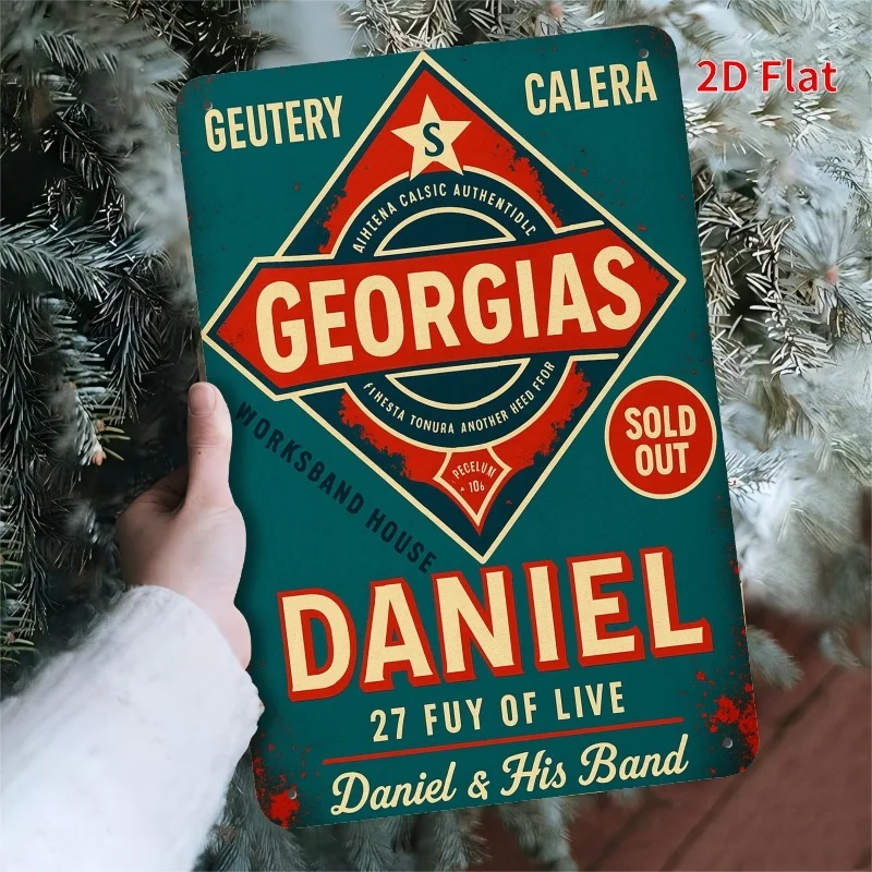 Vintage Album Cover Metal Sign - Daniel & His Band Retro Music Decor  Iron Wall Art for Home Kitchen Office, Teal & Red Retro D