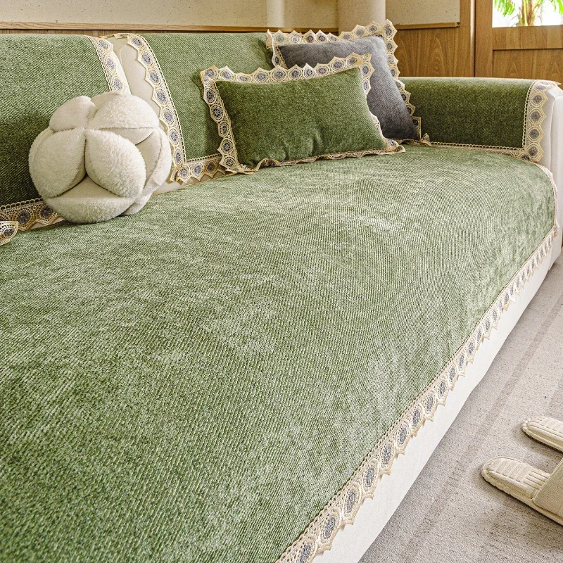 1pcs Chenille Sofa Cushion Lace Chinese Style Retro Couch Cover Soft Non-slip Machine Washable Couch Mat Multi-size All Season