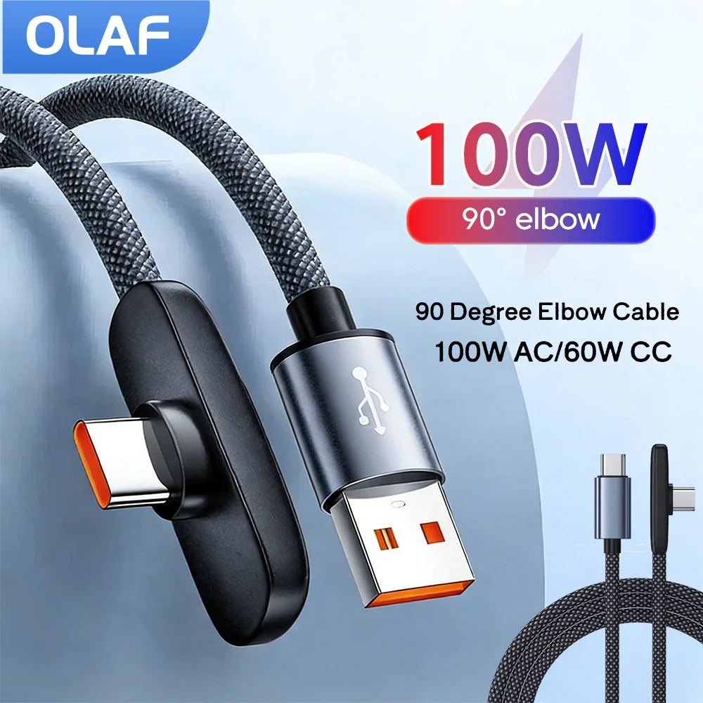 90 Elbow 100W USBA To Type C Cable Fast Charging USB Type C Data Cable For Xiaomi Huawei 60W Type C To USB C Cable For iphone 17