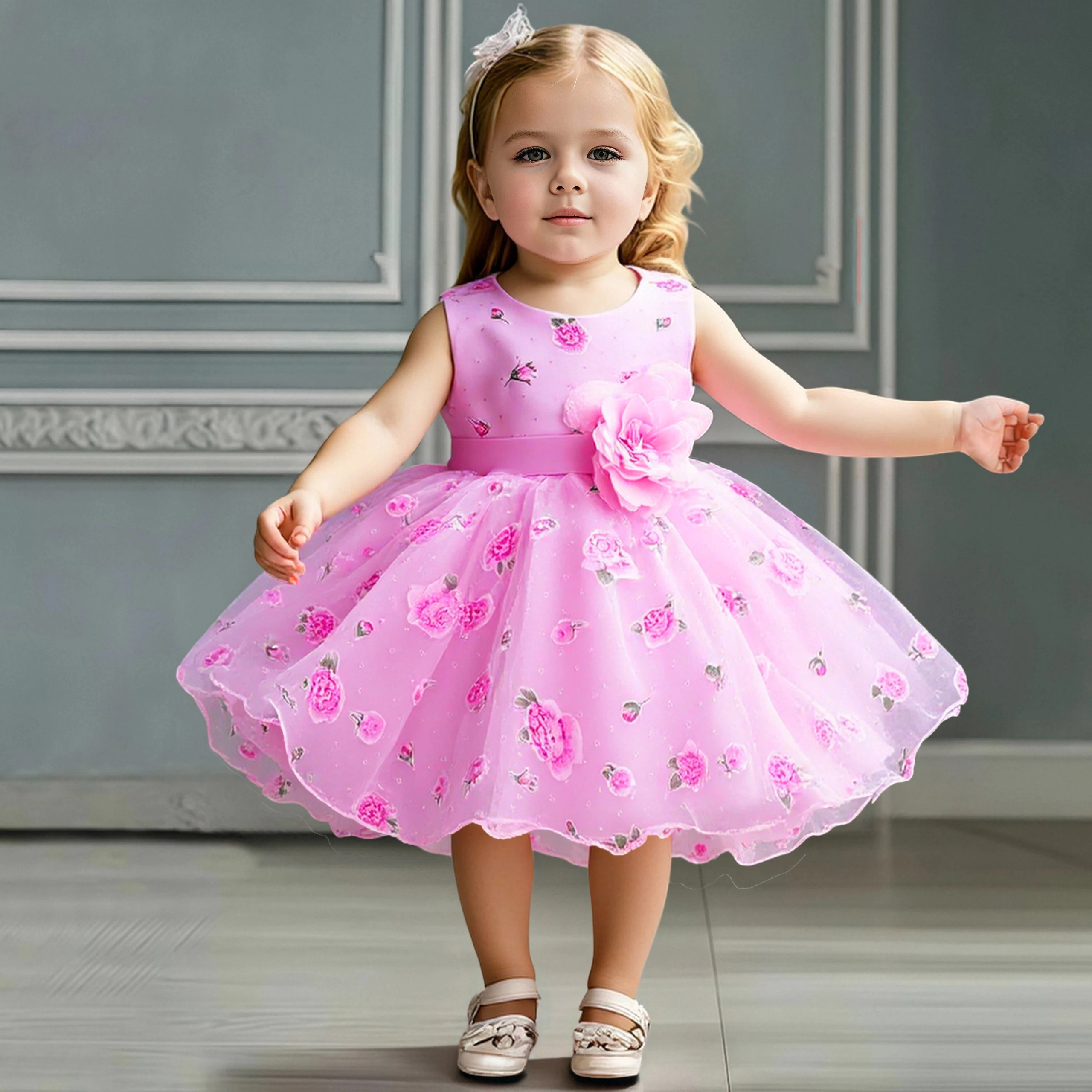 

Toddler White Flower Baptism Baby Girls Dress Elegant 1st Birthday Party Wedding Dresses for Girl Bridesmaids Christening Gown