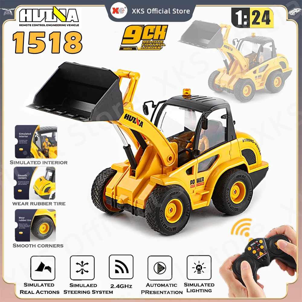 

HuiNa 1518 1/24 RC Truck 9 Channel 2.4G Remote Control Loader Truck Light Engineering Vehicle RC Toy Gift for Boy