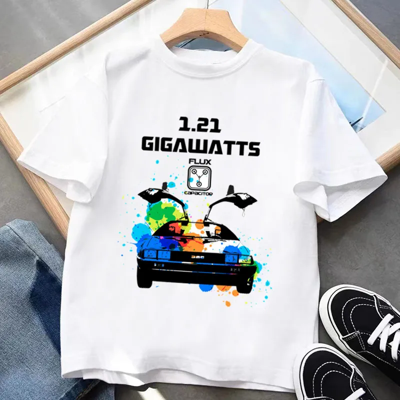 Back to the Future Delorean x 4 Print Children Fashion T shirt Kids Summer Short Sleeve Boys Girls Clothes Casual Baby Tops