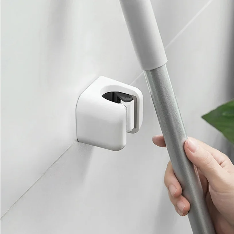2pcs Wall Mounted Mop Clip Holder No-Punching Mop Brush Broom Hanger Rack Kitchen Bathroom Organizer Holder Hook Accessories - view 2