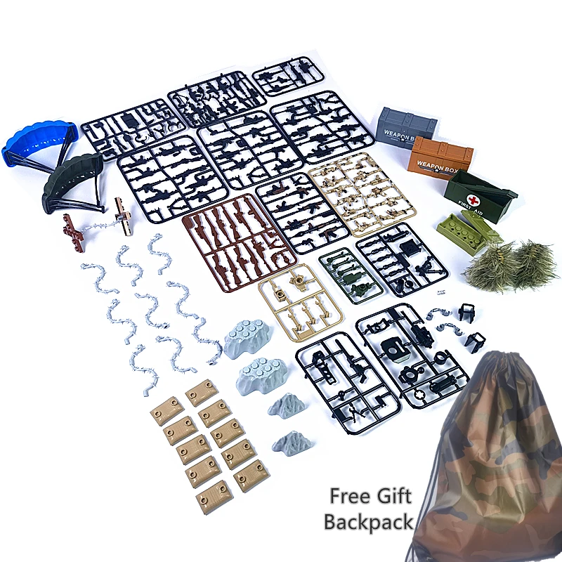 170+ Sandbag Laptop Camouflag Building Blocks Parts Model WW2 Bricks Military Army Weapons Set MOC Accessories DIY Toys Backpack