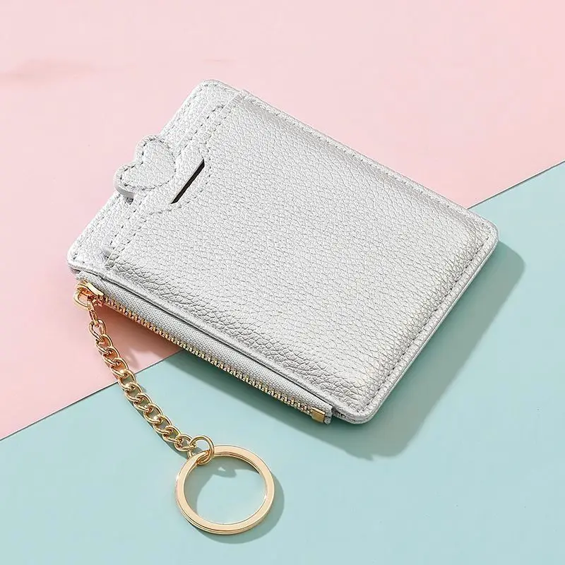 Soft Pink Heart Card Holder, Portable Slim Mini Coin Purse for Student Bus & Bank Cards